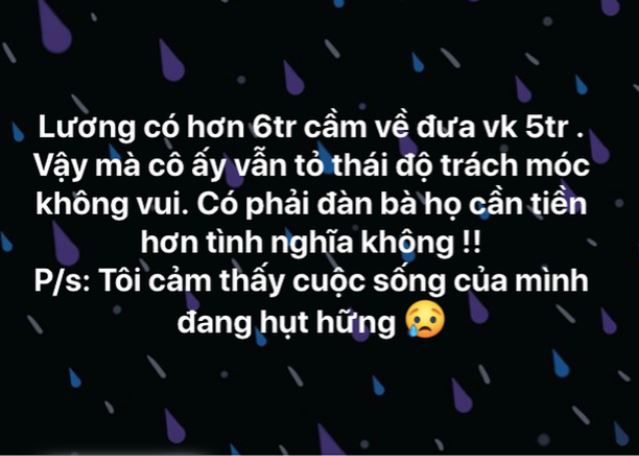 Lương 6 triệu, đưa chỉ đưa vợ 5 triệu: "Bi kịch" gia đình