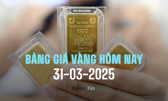 Bảng giá vàng SJC, Mi Hồng, DOJI, PNJ, Phú Quý, BTMC hôm nay 31/3/2025