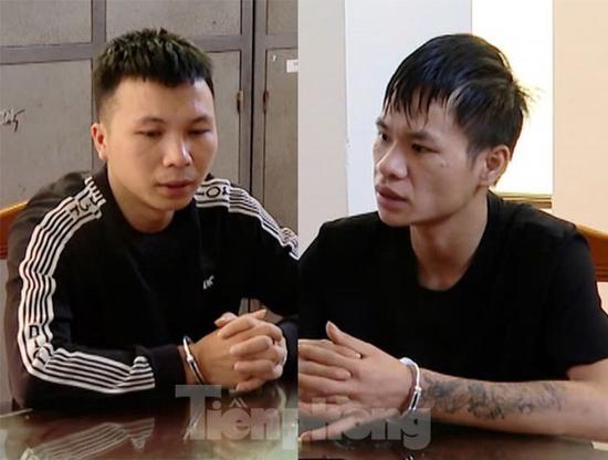 Hai đối tượng Hứa Văn Hội và Lành Văn Trọng tại cơ quan công an.