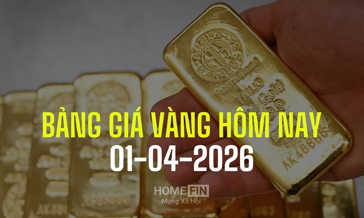 Bảng giá vàng hôm nay 1/4/2026 tại SJC, Mi Hồng, DOJI, PNJ, Phú Quý, BTMC